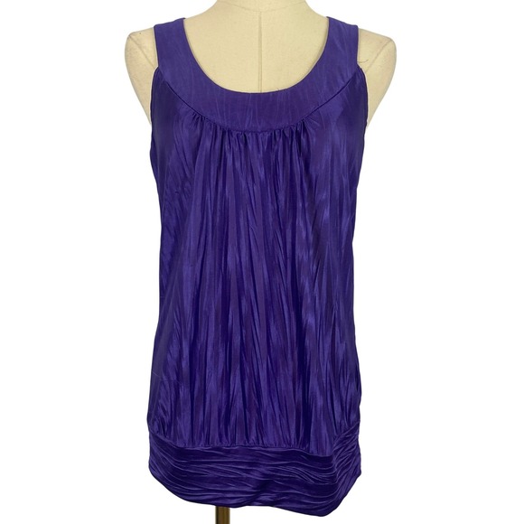 ⭐ 3/$15 Vintage Y2K Iz Byer Small Purple Crinkle O Ring Racerback Tank Top - Picture 2 of 9